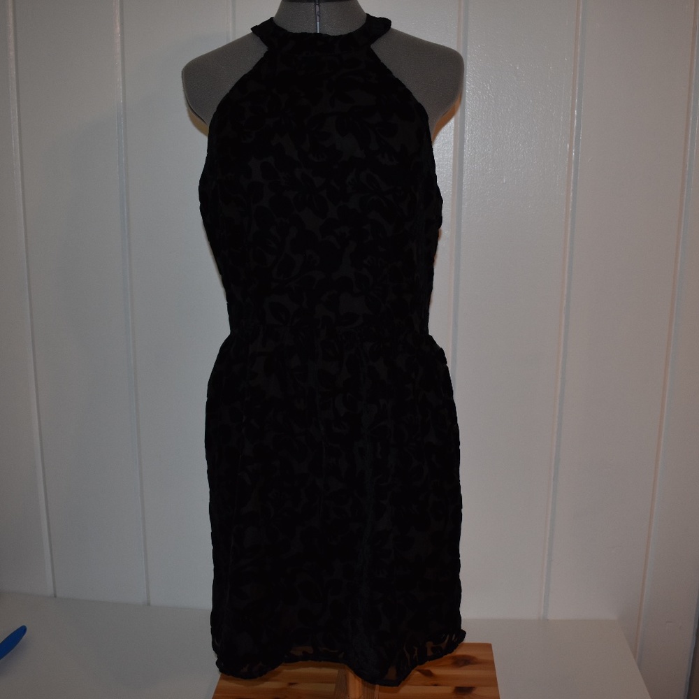 Paper Crane High Neck Velvet Damask Black Dress